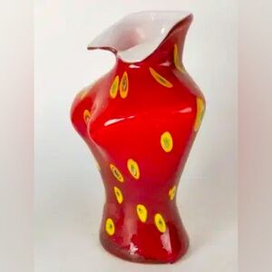 Vintage Murano millefiori red glass  female bust vase with collar torso 10”